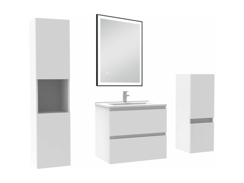 60cm Bathroom Vanity Unit with Column and Illuminated Wall Mirror, 3 Colors, White FYRO13502