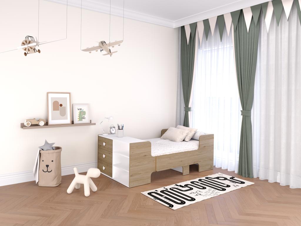 Convertible bed 90x140/170/200 cm with storage - Natural and white color - Boisona EGBZ57706