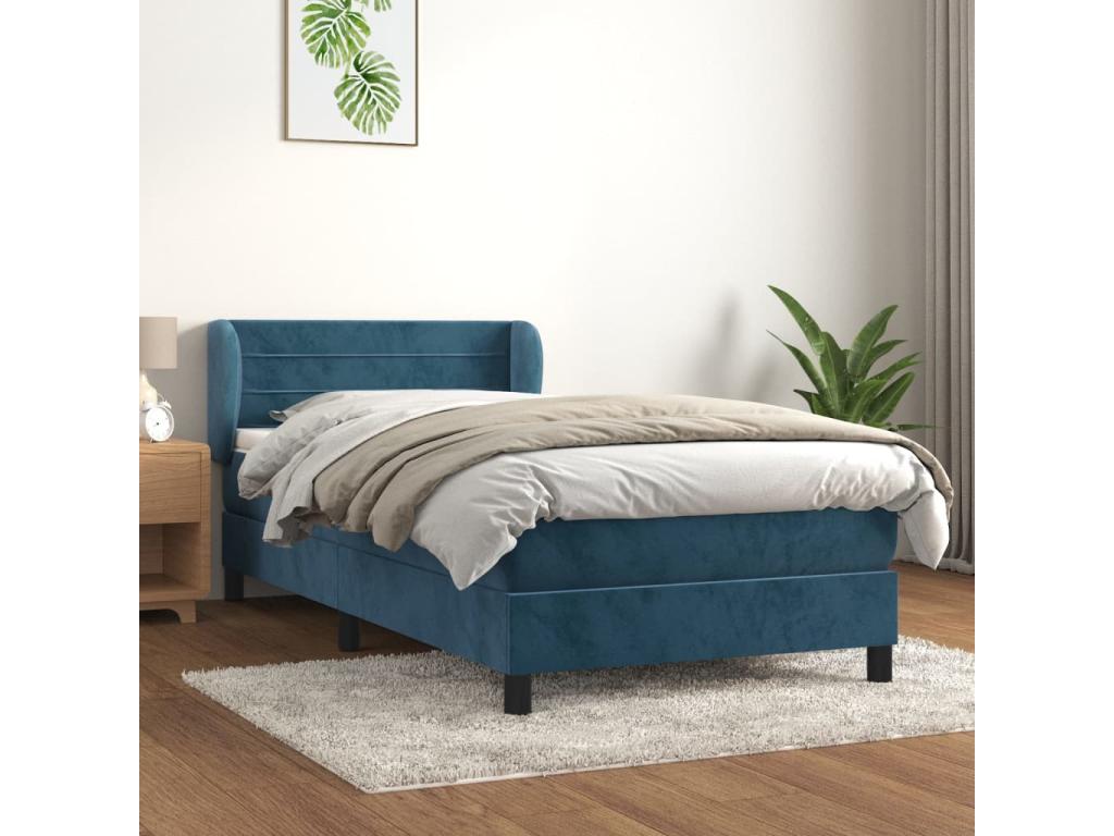 Upholstered bed base with mattress, dark blue, 90x190 cm, XTWD51189