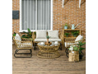 4-seater, 4-piece garden furniture set with 7 cushions included, epoxy-coated steel, beige woven resin ZLAQ19636