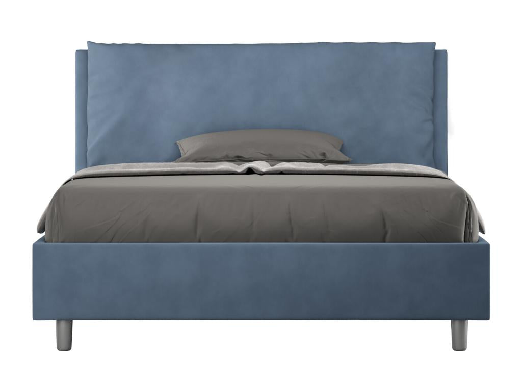 Double bed with upholstered slatted base 140x190 microfiber blue Boisona Large REZT46256