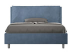 Double bed with upholstered slatted base 140x190 microfiber blue Boisona Large REZT46256