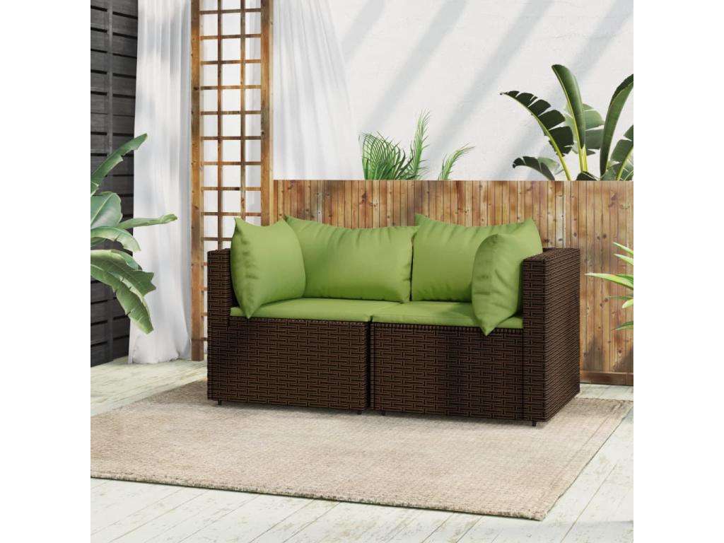Garden corner sofas and cushions, 2 pieces, brown woven resin, GFDU61266