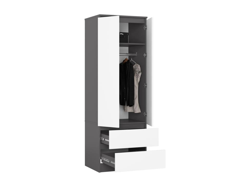 Nobellea S60 Graphite Grey Wardrobe, 60 cm, 2 Doors, 2 Drawers, White Front, 1 Shelf, 60x51x180 cm, UCGL37731