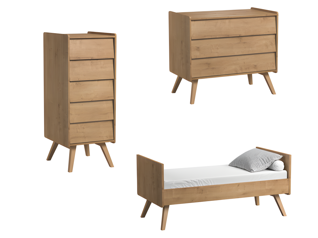 Complete nursery set: convertible cot, changing table, vintage wooden chest of drawers PKQL61553