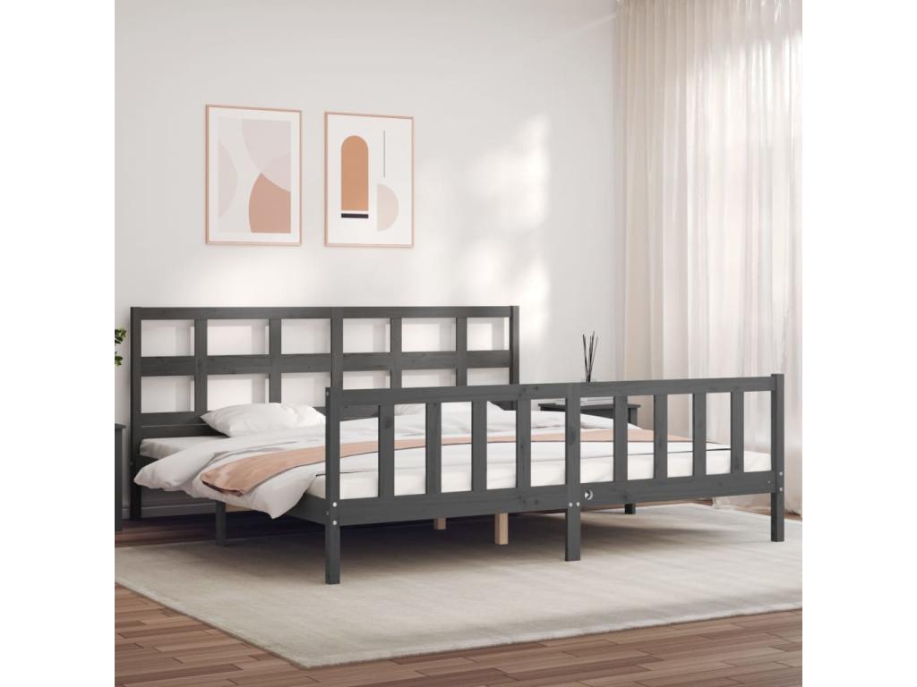 Grey bed frame without mattress, 200x200 cm, solid pine wood, WCUZ40854