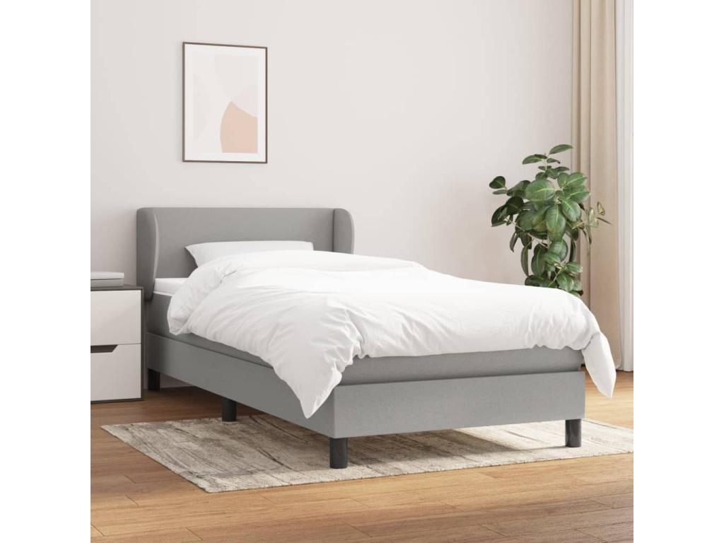 Upholstered bed base and mattress, light grey, 90x190 cm, fabric ECDH88125