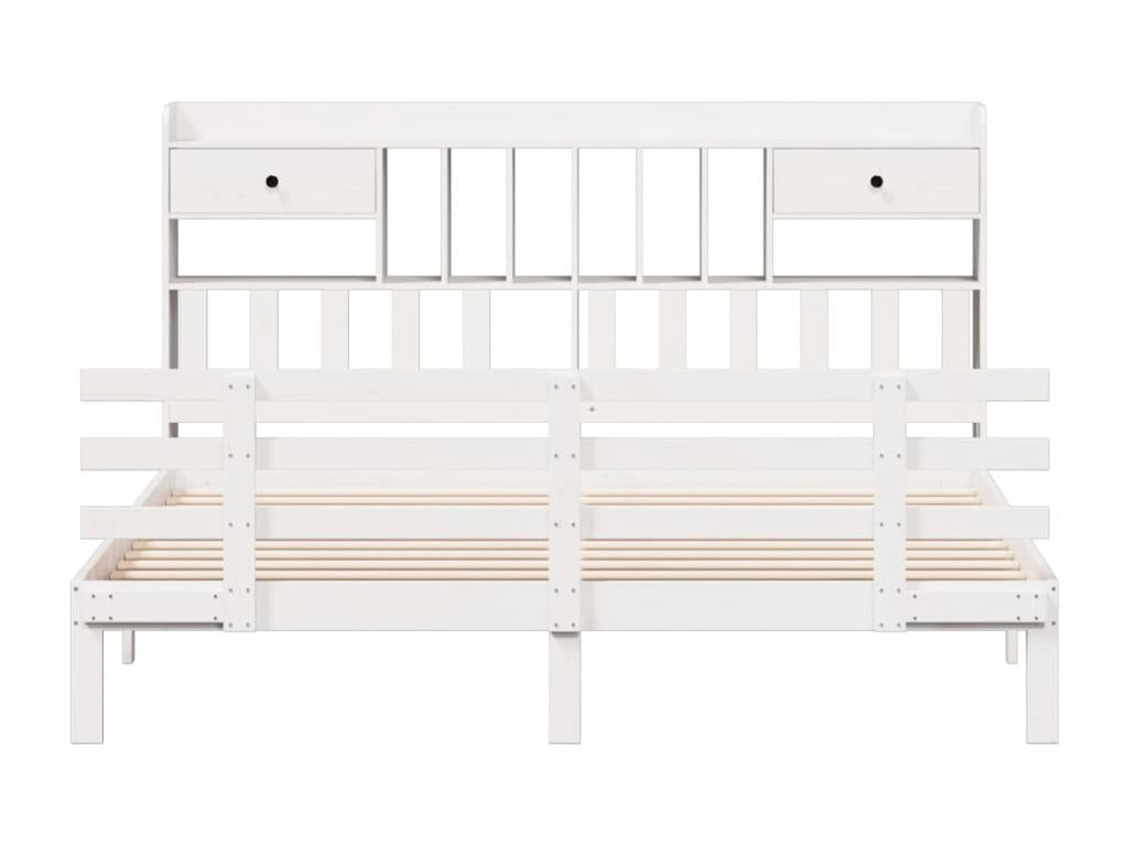 White 180x200 cm solid pine wood bookcase bed without mattress KEYL85240