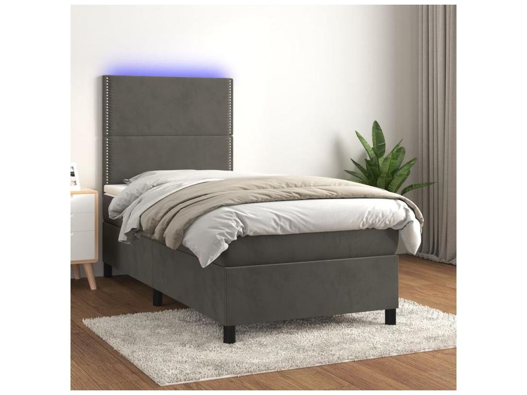 Boisona bed base with mattress and LED, Dark Grey, 100x200 RUBK04074