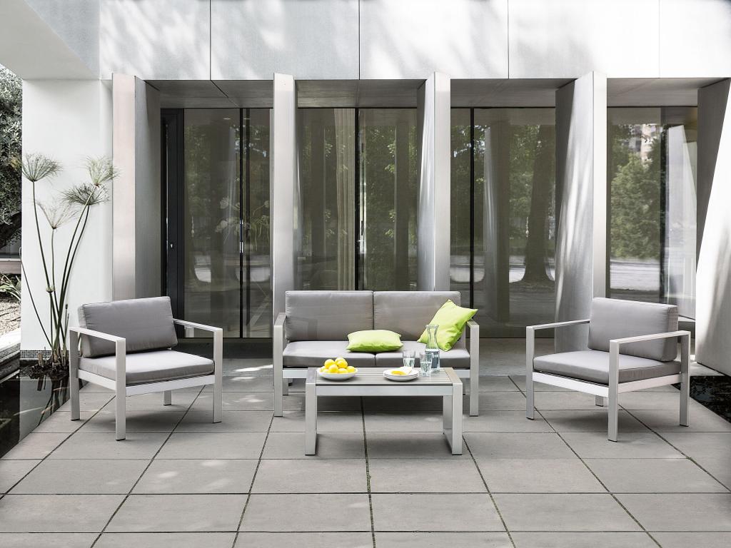Boisona 4-Seater Garden Furniture Set with Table, Light Grey Metal TKFA66494