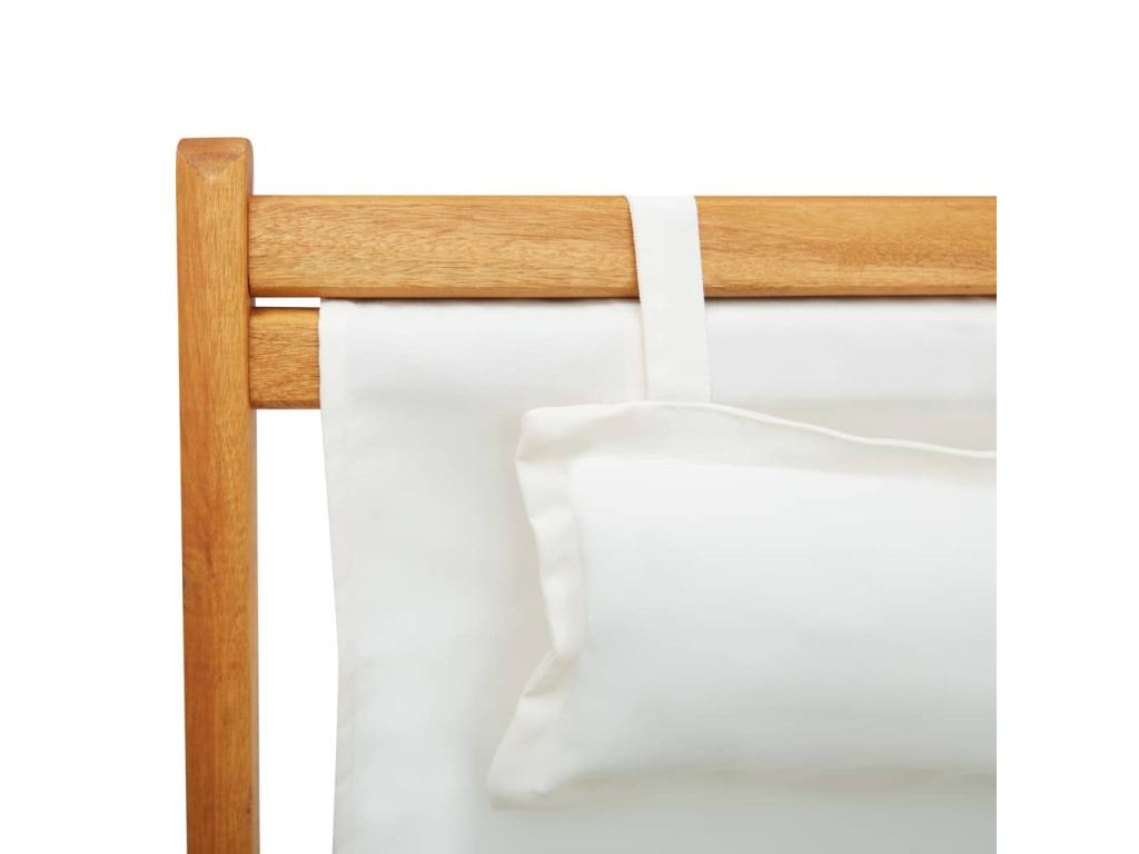 Folding beach chair, solid eucalyptus wood and cream fabric, GBOJ88249