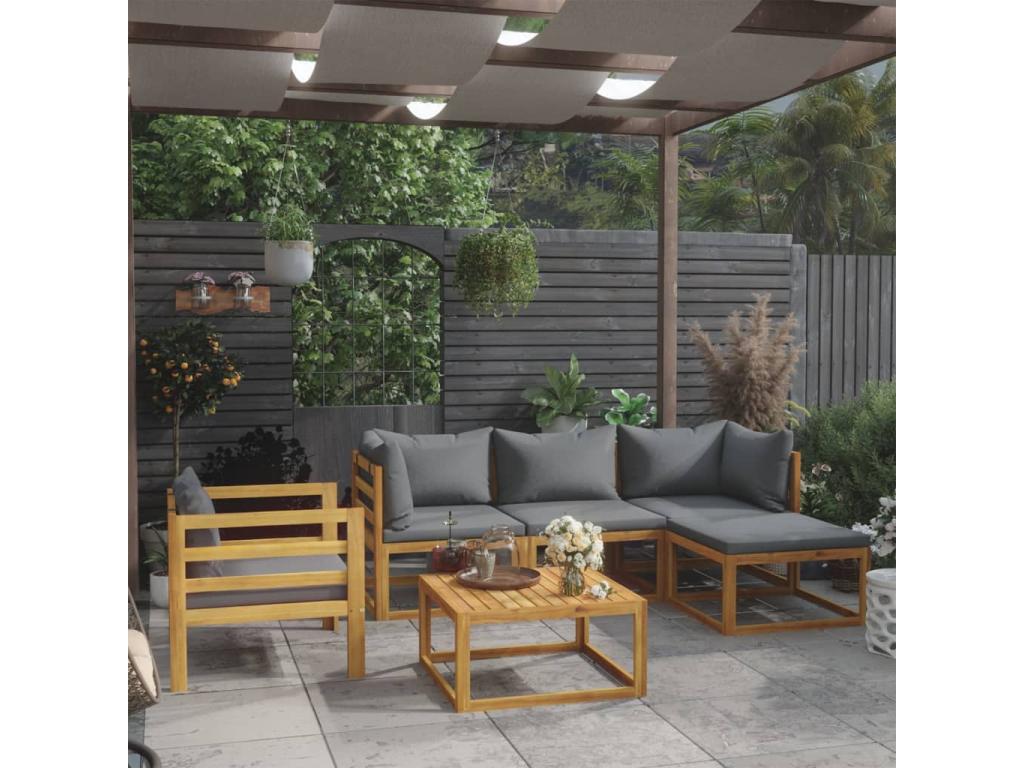 6-piece garden furniture set with cushions, solid Nobelea wood XEYE28068