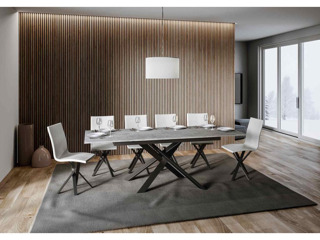 Extendable table 90x160/220 cm Concrete Grey with matching edge band and Anthracite frame DLBL12366