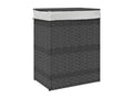 Laundry basket with lid, grey, 46x33x60 cm, woven resin, AYMK65711
