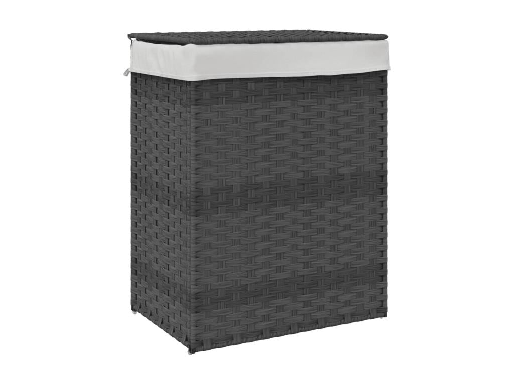 Laundry basket with lid, grey, 46x33x60 cm, woven resin, AYMK65711