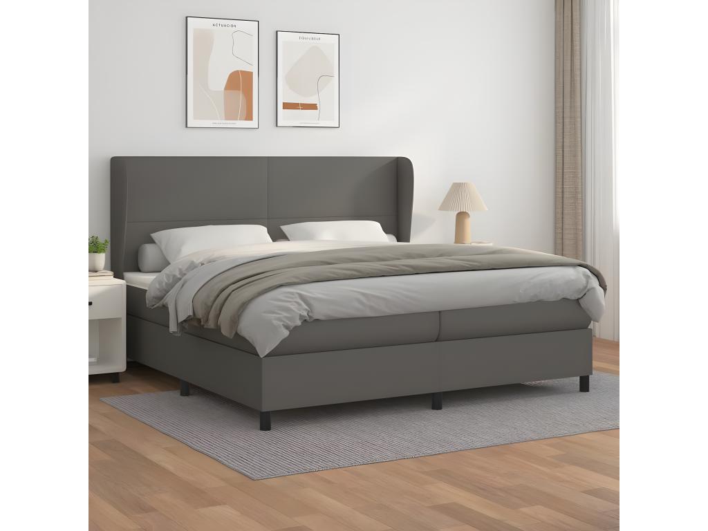 Upholstered bed base with mattress, Grey, 200x200 cm, Faux Leather, IWEN94947