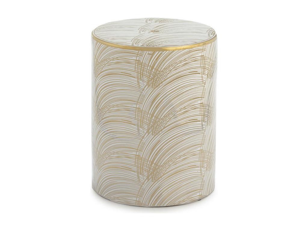 Boisona FNNU24134 White and Gold Ceramic Round Low Stool
