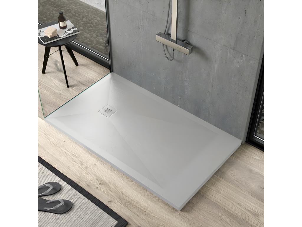 Light grey shower tray with slate finish, Nobellea coloured grate - 150x90 cm FLOA07079