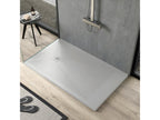 Light grey shower tray with slate finish, Nobellea coloured grate - 150x90 cm FLOA07079