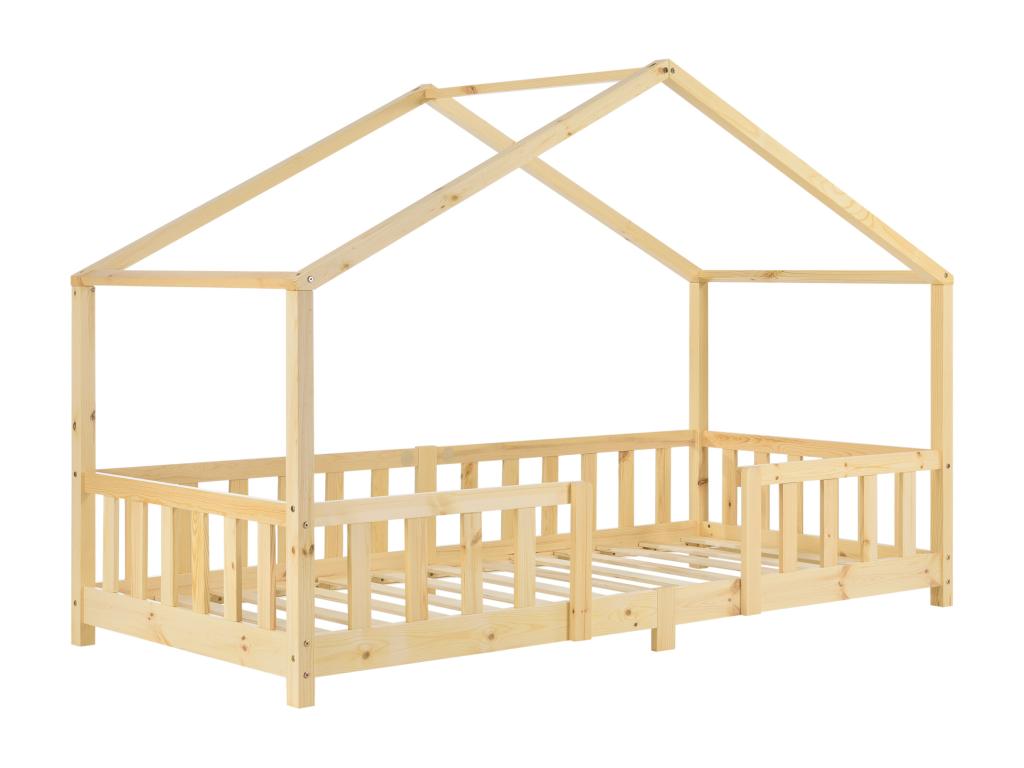 House-Shaped Children's Bed with Safety Rail, Nobellea 200x90 cm, Natural Wood, Nobellea MCSJ38730