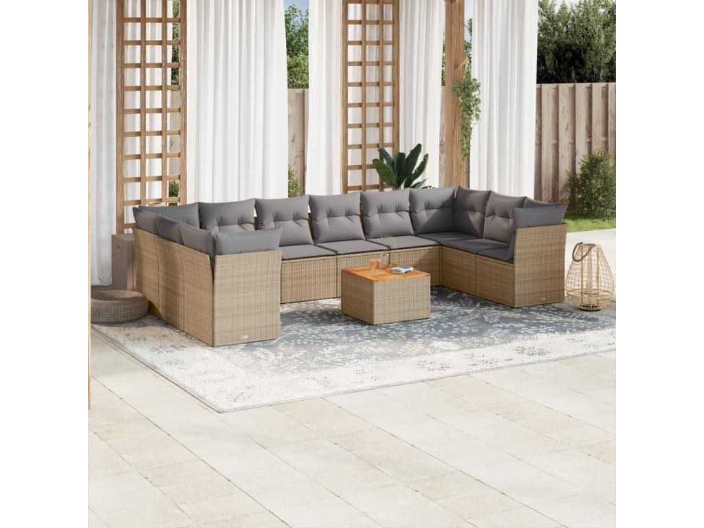 11-piece garden furniture set with beige resin wicker cushions WHFW02381