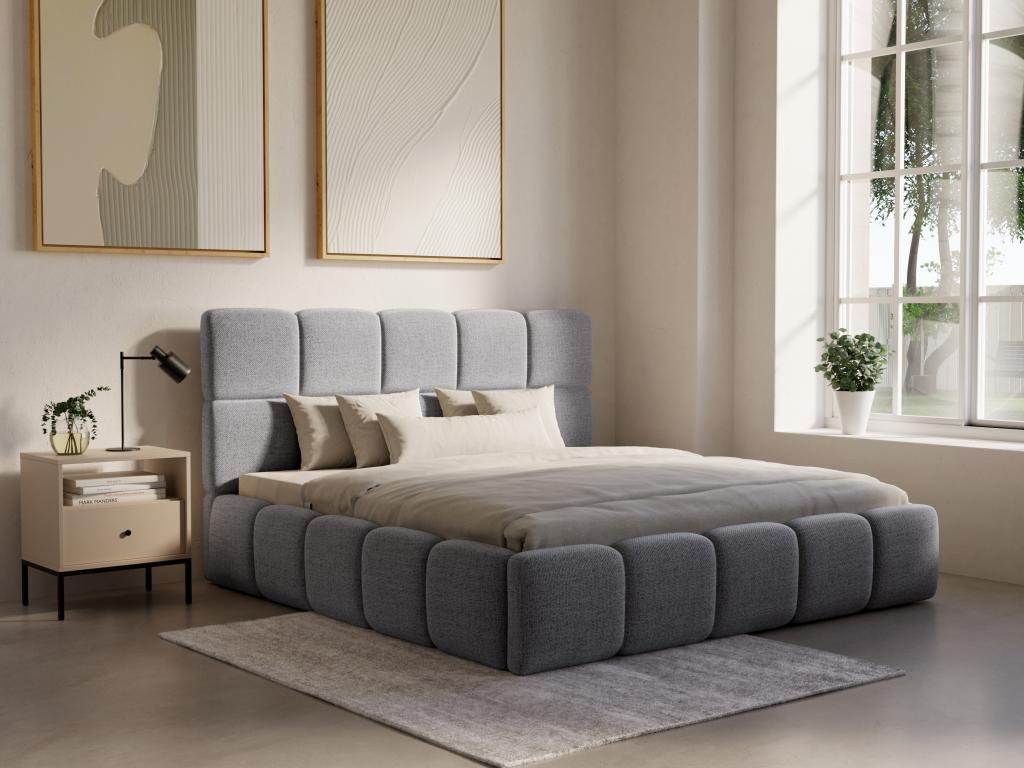 Storage bed 140x190 cm - Textured fabric - Grey - Nobellea JJOX04558