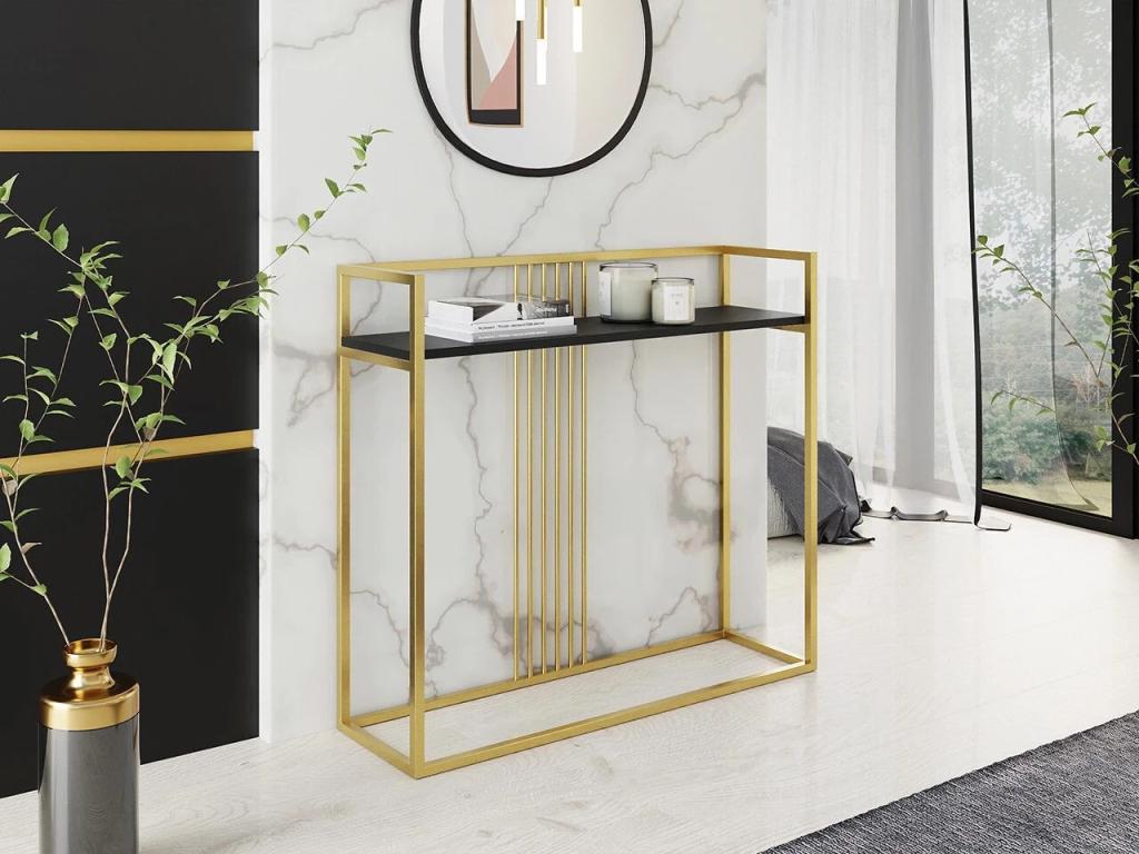 Nobellea 109 Console Table, Gold - Black, 90x100x30cm, RTIP80712