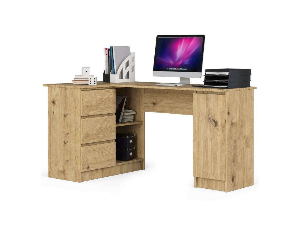 Large Nobellea left-hand corner desk B20 Nobellea Oak 155 cm 1 door 3 drawers with Nobellea Oak fronts 4 shelves 155x85x77 cm QLEN59448