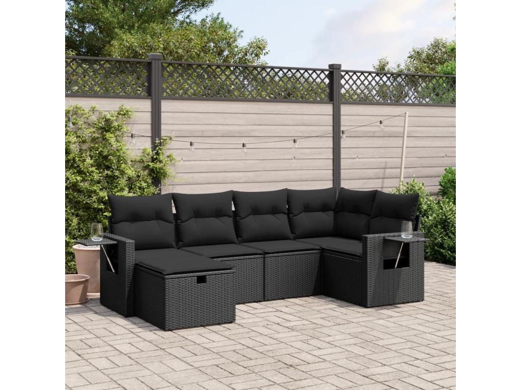 6-piece garden furniture set with cushions, black woven resin MXOL91690