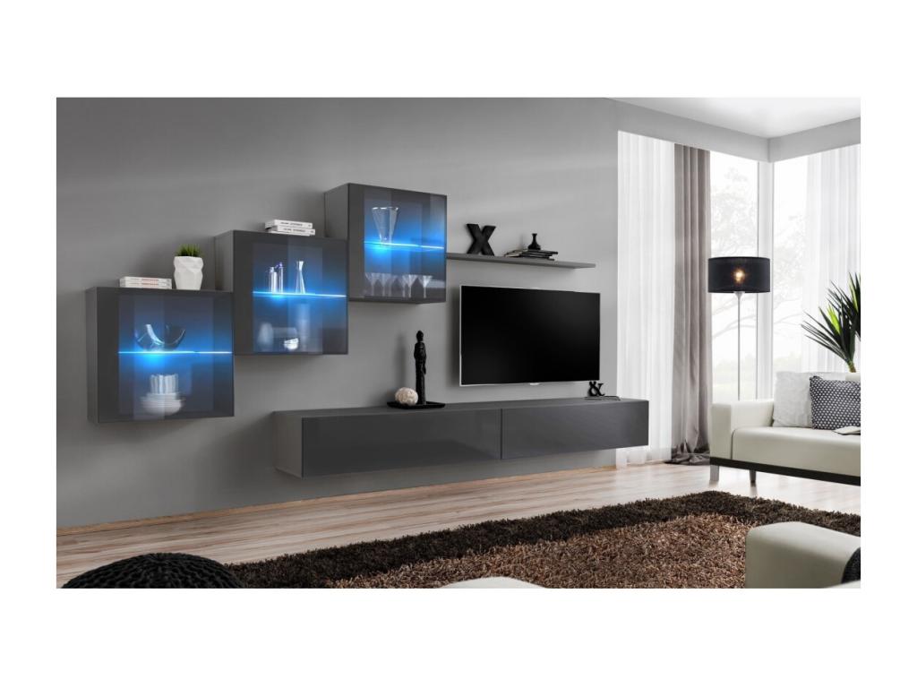 XX-style designer living room furniture set in glossy grey. LSMX29552