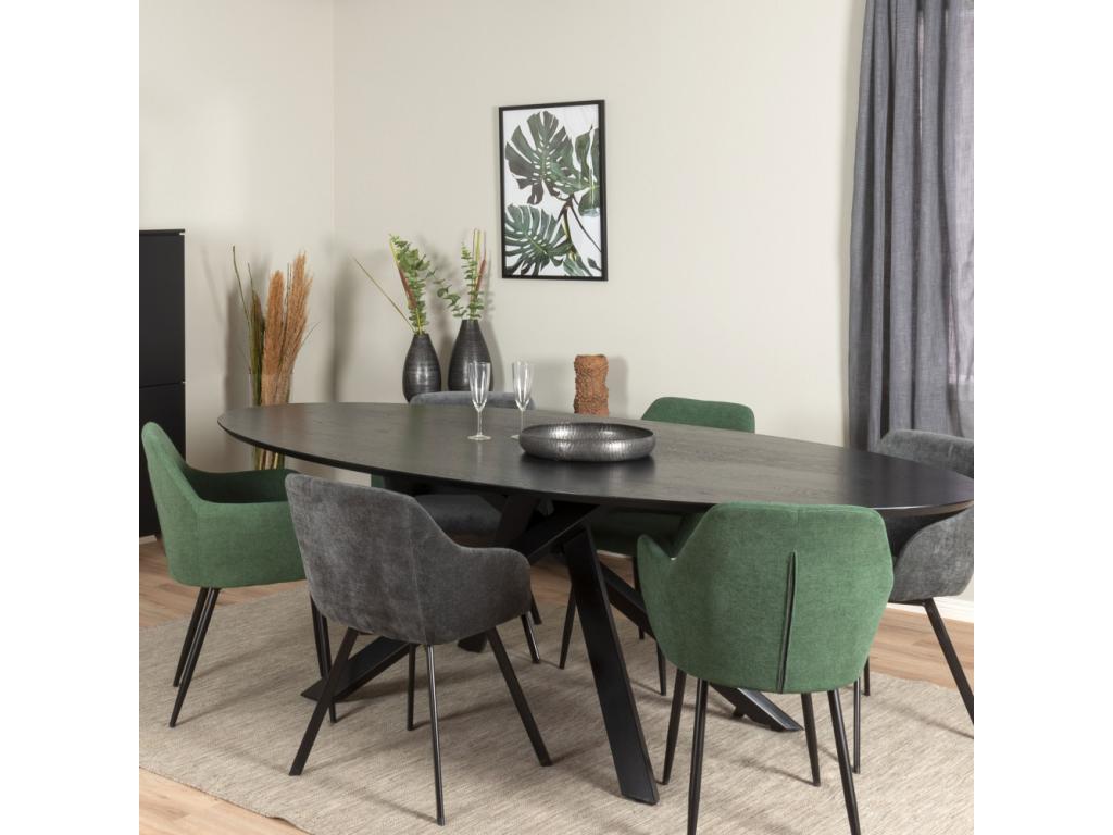 Boisona - Oval dining table for 10 people in wood and metal - Black TVCV49073