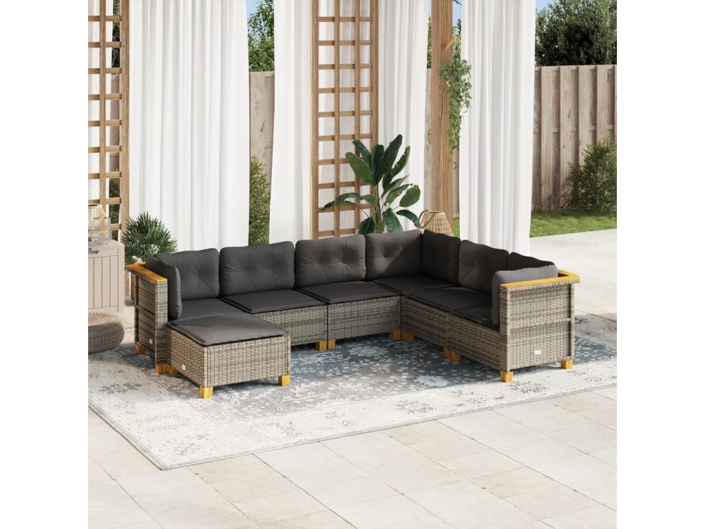Garden furniture set with cushions, 7 pieces, grey woven resin RNKV85433