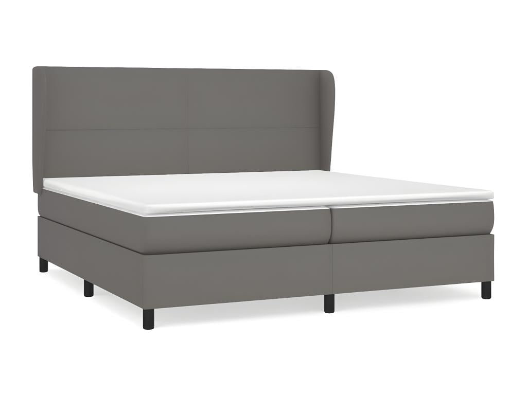 Upholstered bed base with mattress, Grey, 200x200 cm, Faux Leather, IWEN94947