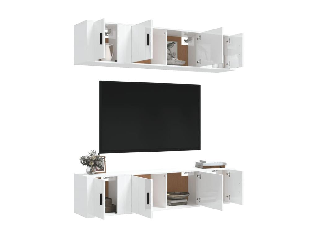 6-Piece TV Furniture Set, Glossy White Engineered Wood HMSF95443