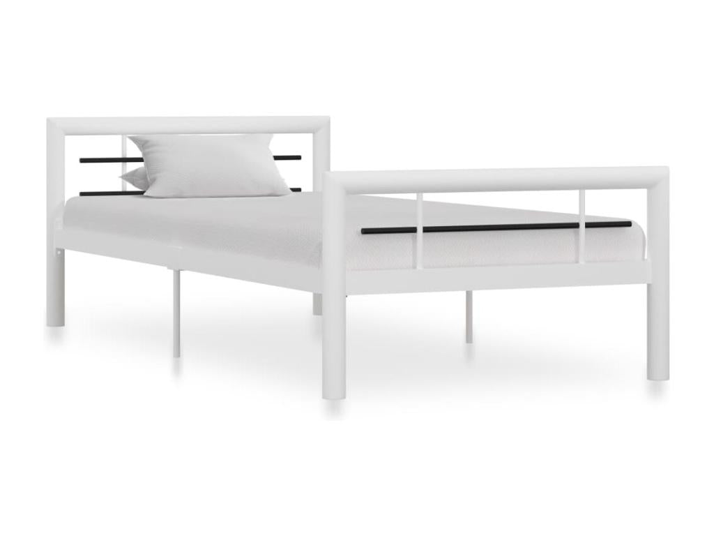 Bed frame without mattress, white and black metal, 100x200 cm, OUPU58248