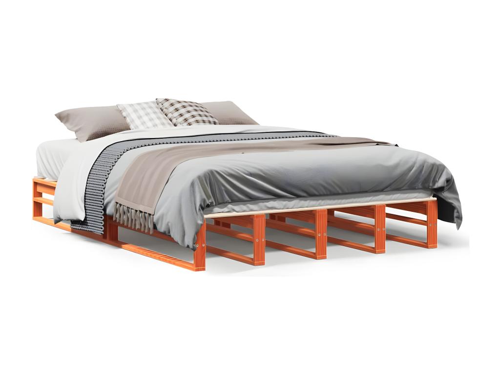Bed frame without mattress, brown wax finish, 150x200cm, solid pine wood, QNHC69060