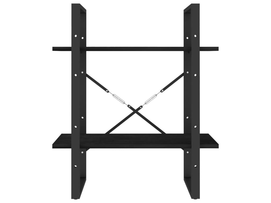 2-Tier Bookshelf, Black, 60x30x70cm, Solid Pine Wood, AYRL22066