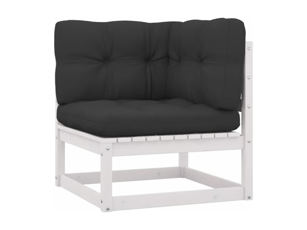 14-piece garden furniture set with cushions, white, solid pine wood, SOJN99310