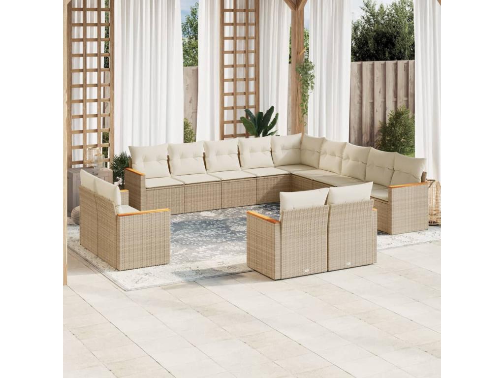 13-piece beige resin wicker garden furniture set with cushions HBWN30517