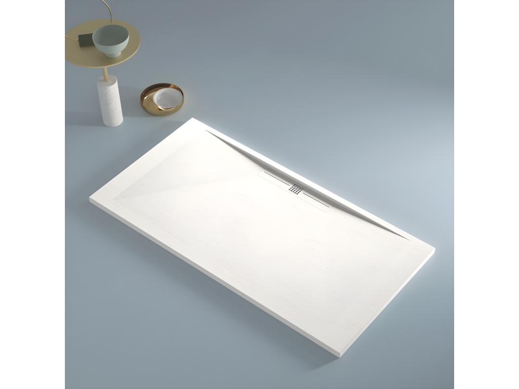 White shower tray with slate finish, Boisona SIDE colored grate - 140x70 cm XYFI71598