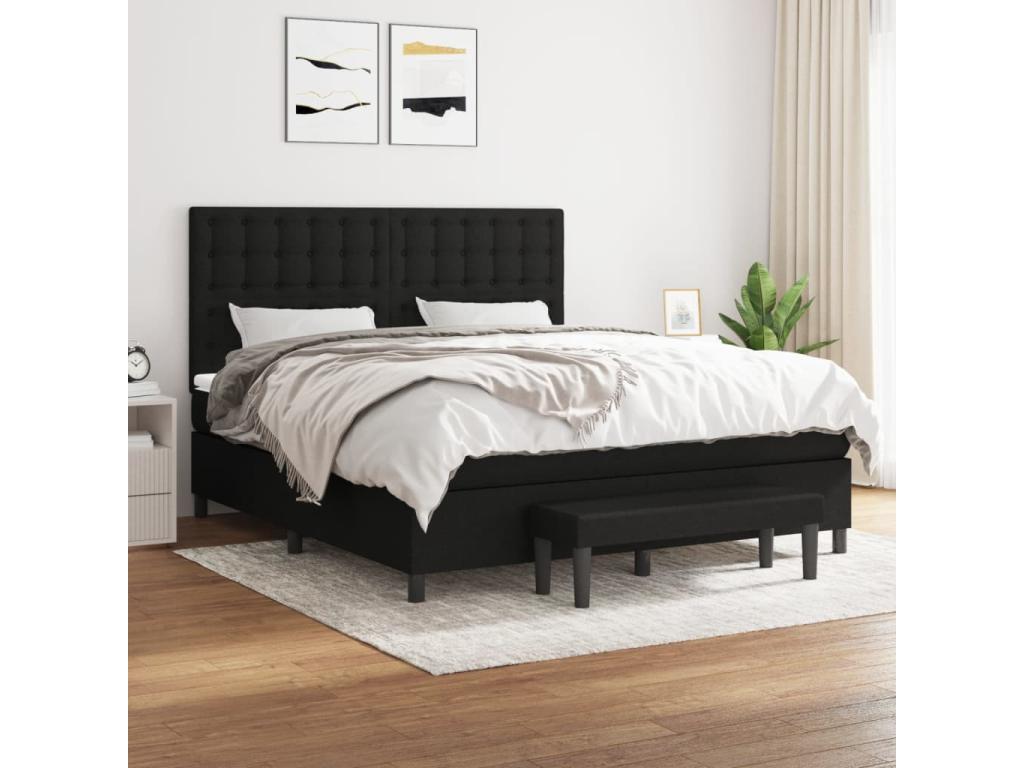 Upholstered bed base with mattress, black, 160x200 cm, fabric LMQO70432