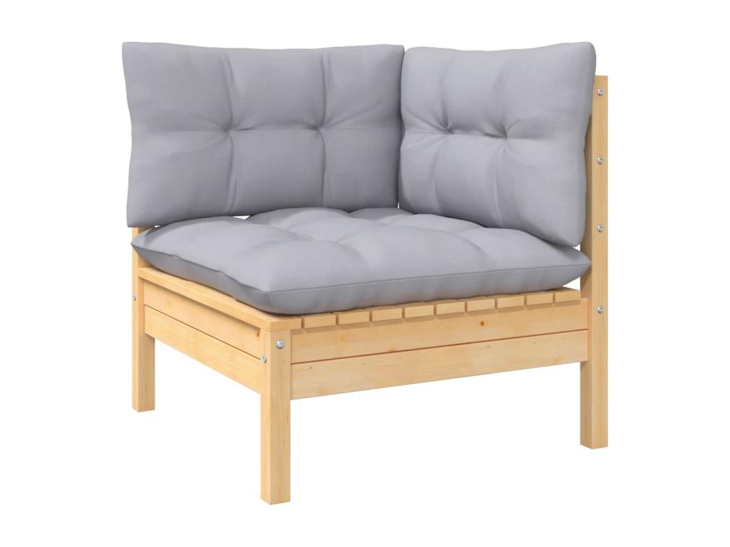 9-piece garden furniture set with grey cushions, solid pine wood PRQW23743