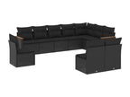 10-piece garden furniture set with cushions, black wicker resin AQPA58127