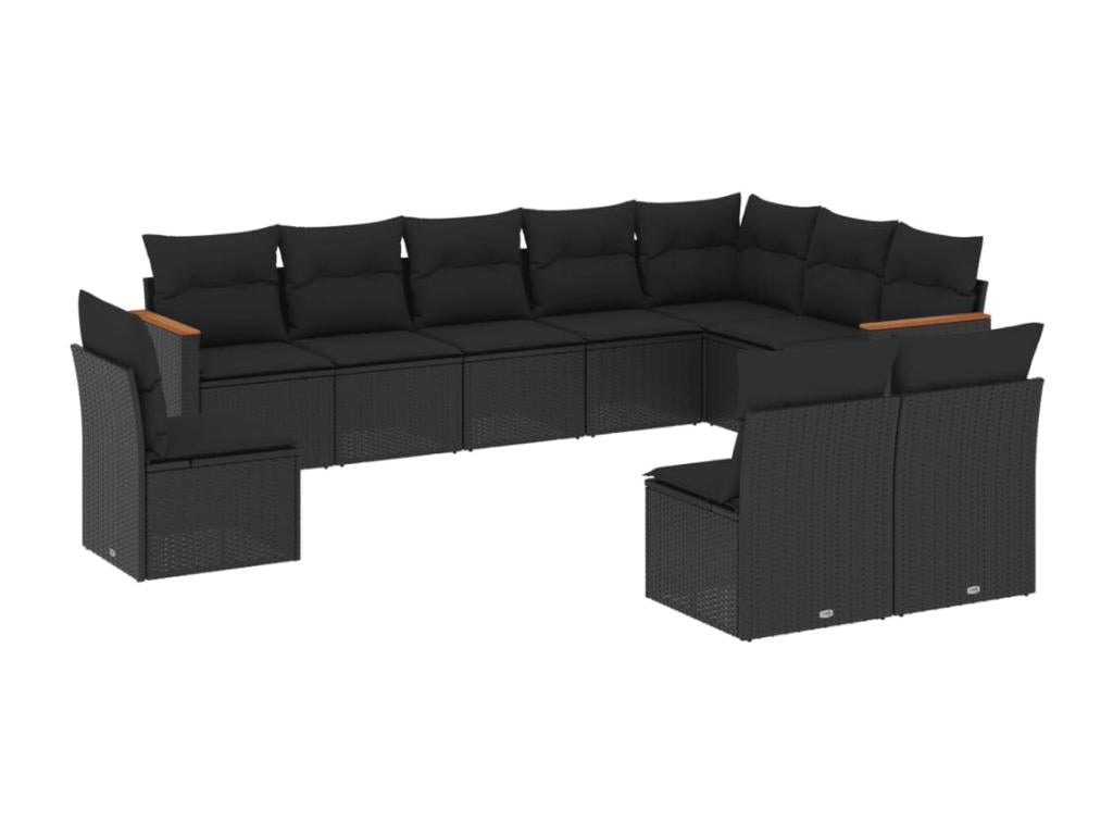 10-piece garden furniture set with cushions, black wicker resin AQPA58127