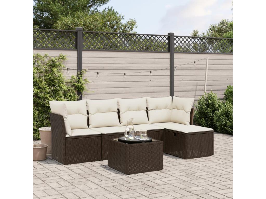 Garden furniture set with cushions, 6 pieces, brown woven resin, JGVF10538