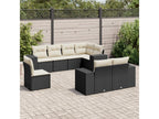 8-piece garden furniture set with cushions, black woven resin TOXN30788