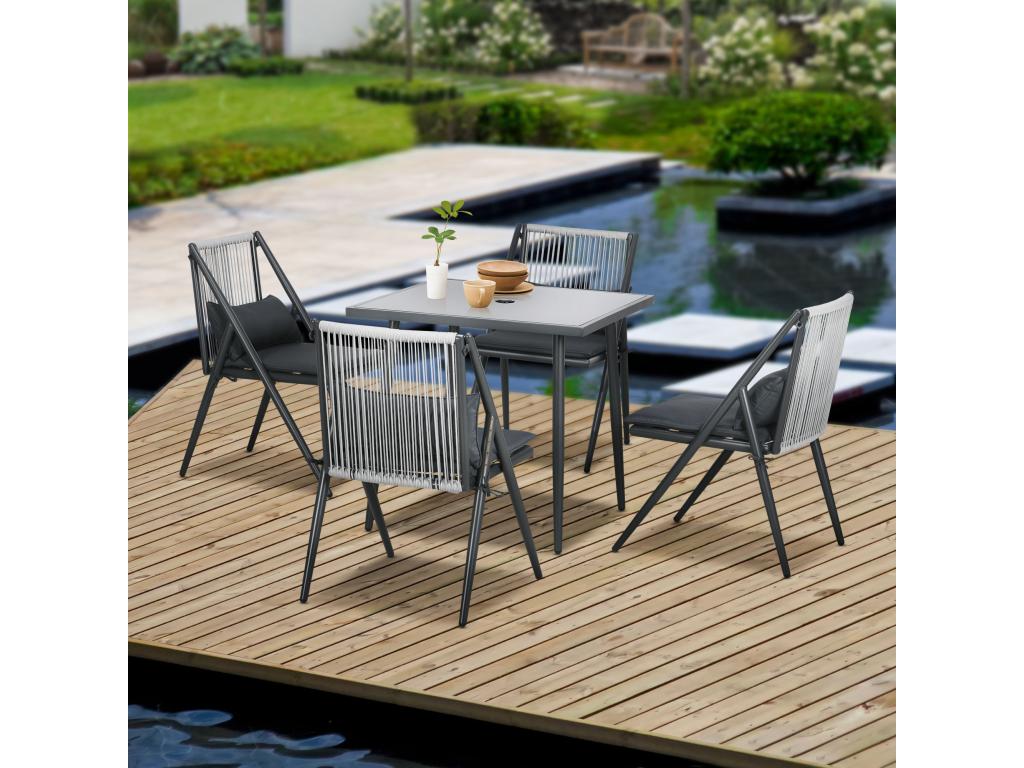Nobellea 4-seater 5-piece designer garden furniture set, black aluminum grey HYRF97734