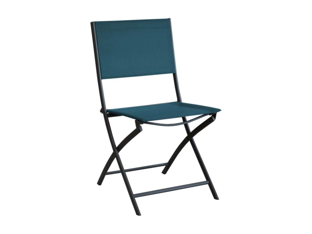 Boisona Folding Chair in Steel and Canvas, Set of 4, Graphite Blue EHXT75380