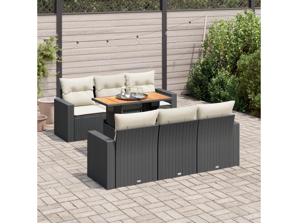 7-piece garden furniture set with cushions, black woven resin, VIHB64257