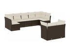 Garden furniture set with cushions, 9 pieces, brown woven resin GYYR51929